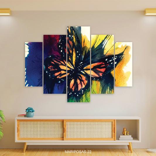 CUADRO DECORATIVO MARIPOSAS DE 5 PIEZAS